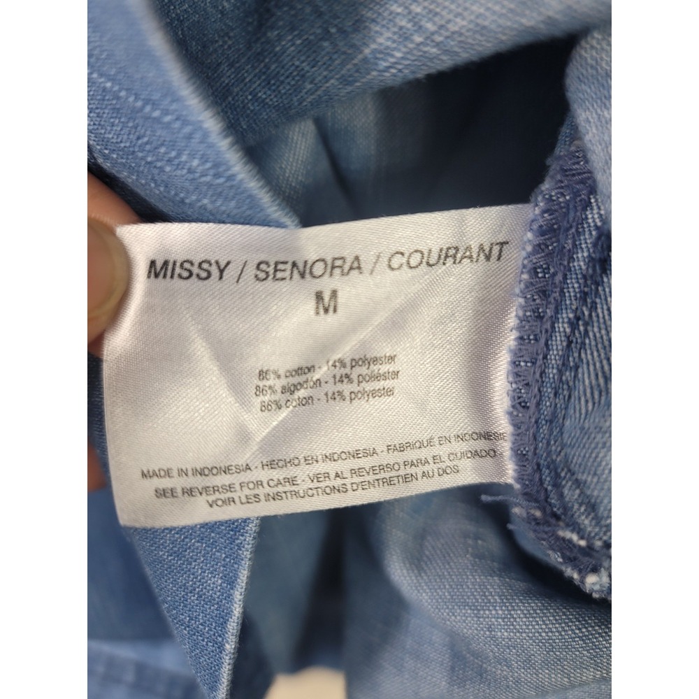 Martha Stewart Denim Tunic Top Women M Chambray Button Placket Minimalist Preppy - Picture 6 of 9